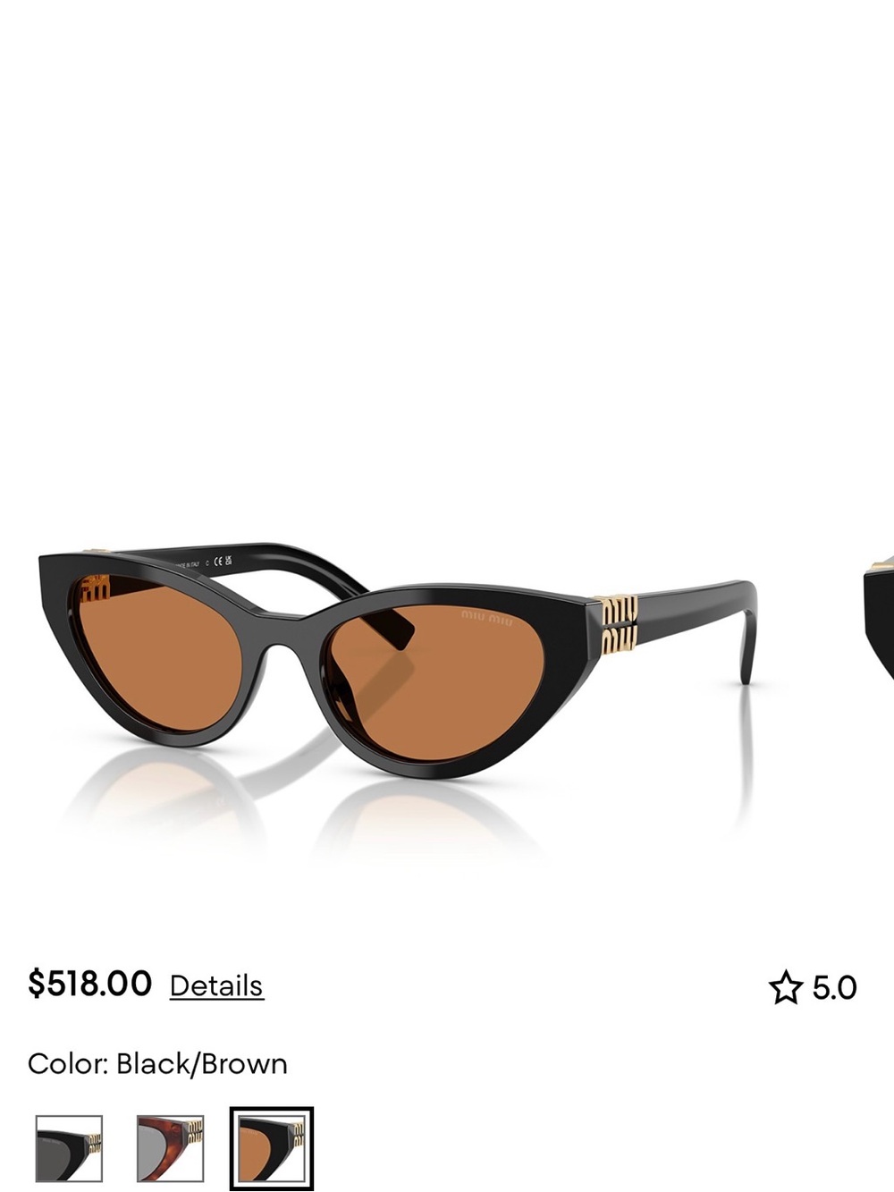 Used twice Authentic Miu Miu Black Cat-Eye Sunglasses with Brown Lenses